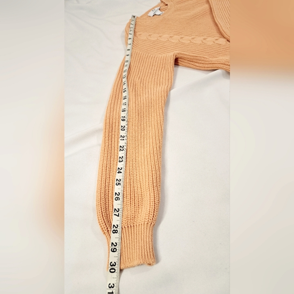 Magaschoni Orange Pumpkin Sweater Cable Knit Long Cotton Pullover Crew Neck M - Picture 13 of 16